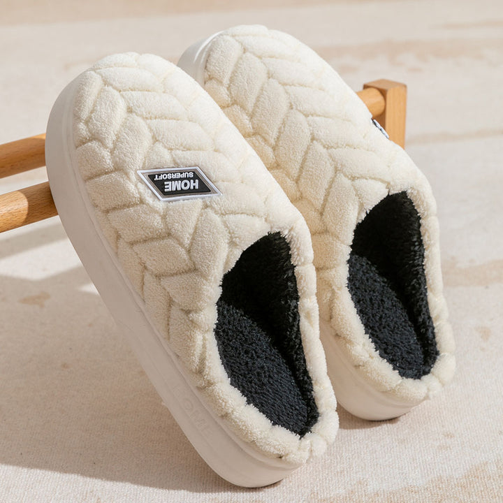 Non-slip fleece slippers with thick sole in six colours for couples
