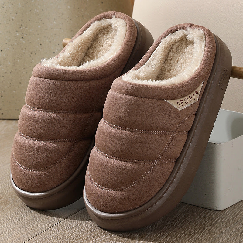 Solid Plush Slippers for Couples, Thick-Soled Warm Bedroom