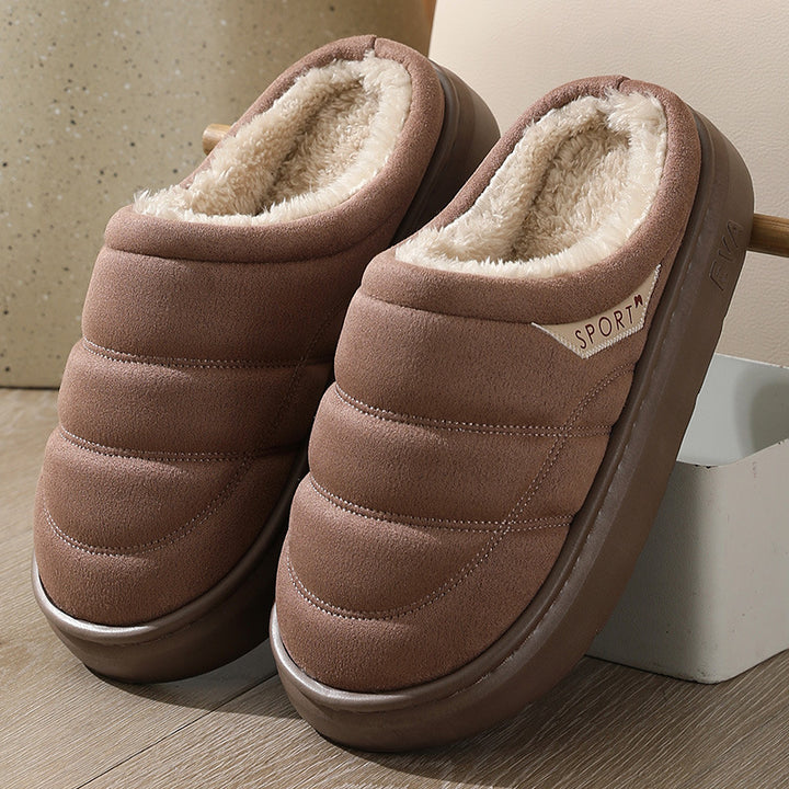 Solid Plush Slippers for Couples, Thick-Soled Warm Bedroom