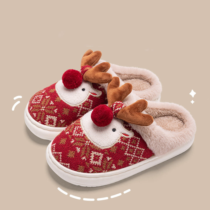 Christmas Reindeer Slippers – Cute Plush Non-Slip Slippers