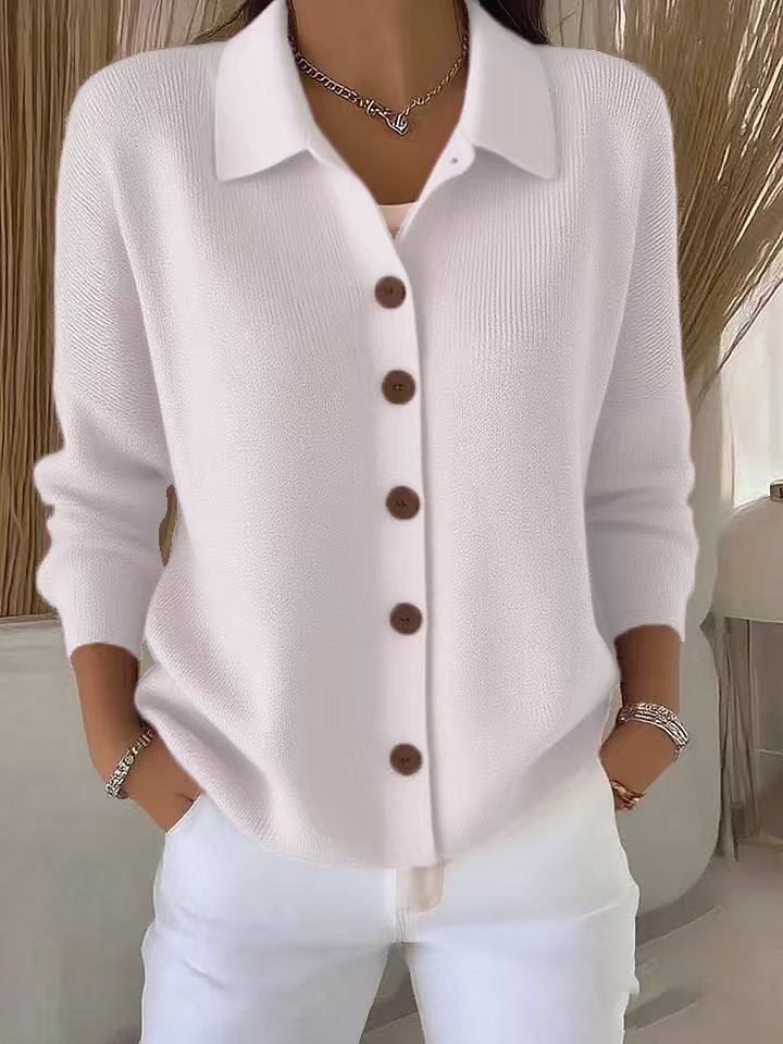 Knitted Lapel Cardigan, Button-Front Long Sleeve Jumper Coat