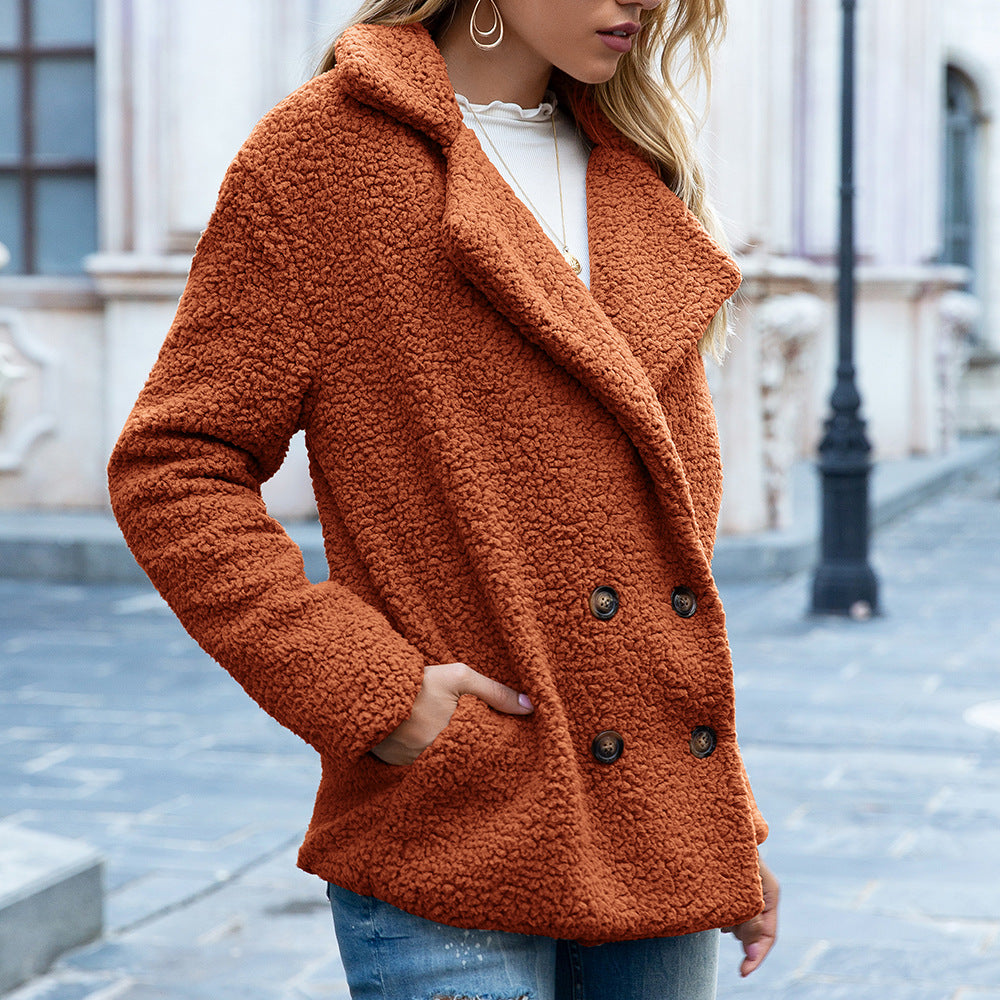 Fluffy Lapel Button Coat, Loose Fit Cosy Winter Jacket