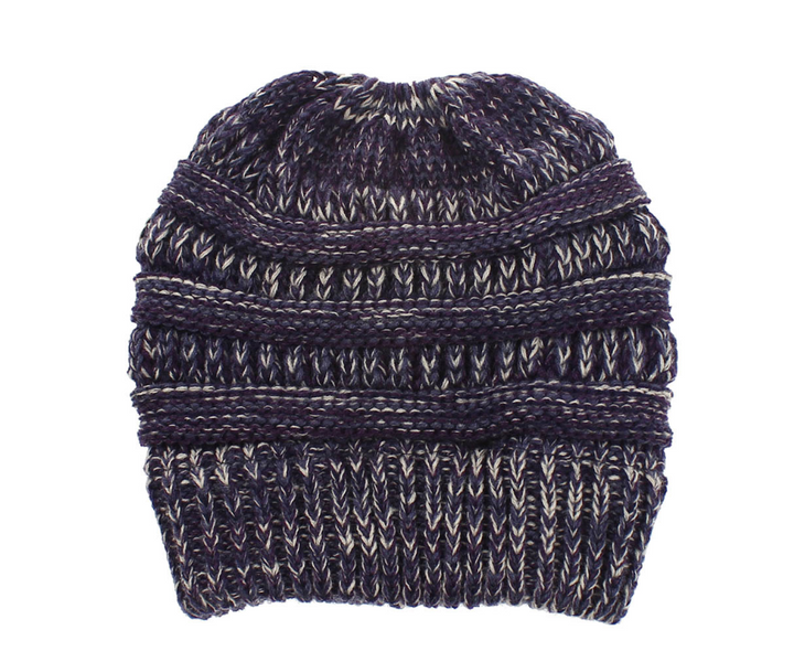 Mixed Colour Knitted Ponytail Beanie For Women, 56-58cm