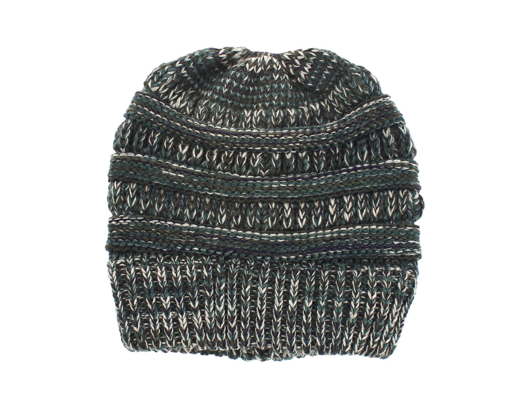 Mixed Colour Knitted Ponytail Beanie For Women, 56-58cm