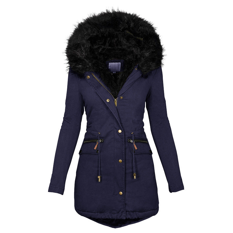 Plush Hooded Parka, Thick Zip-Up Mid-Length Winter Jacket