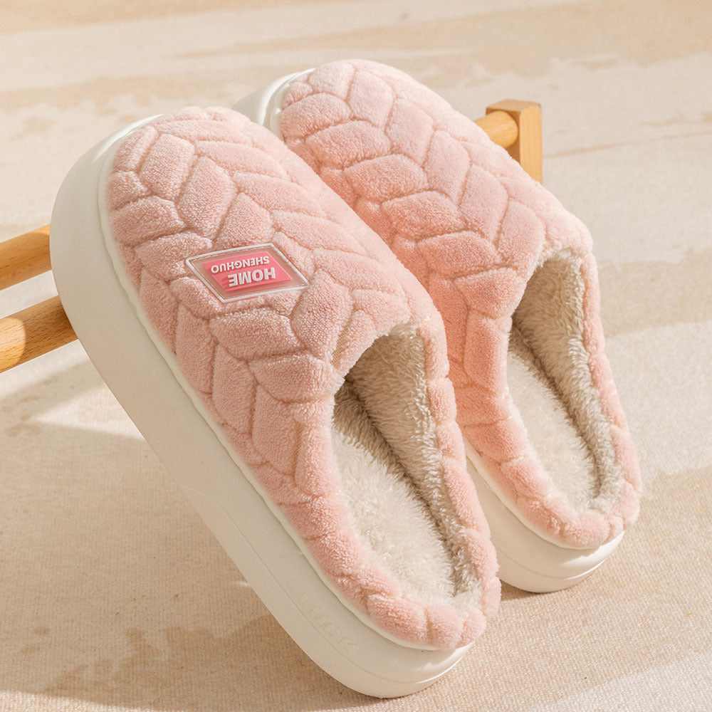 Non-slip fleece slippers with thick sole in six colours for couples