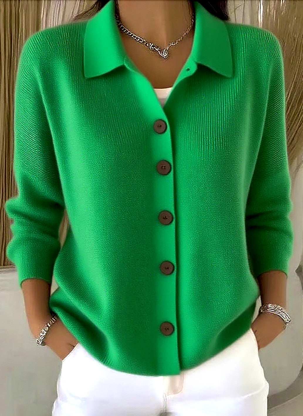 Knitted Lapel Cardigan, Button-Front Long Sleeve Jumper Coat
