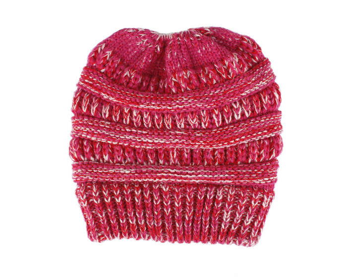Mixed Colour Knitted Ponytail Beanie For Women, 56-58cm