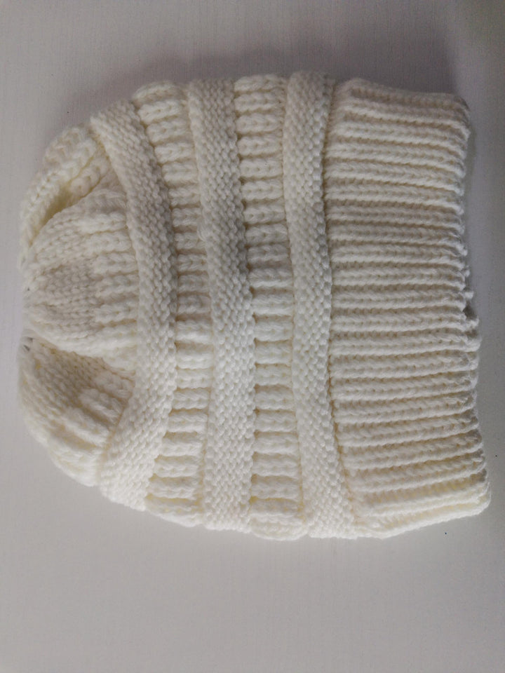 Mixed Colour Knitted Ponytail Beanie For Women, 56-58cm