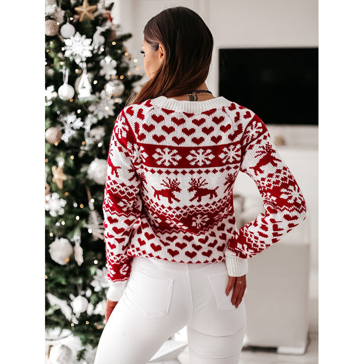 Womens Ugly Christmas Jumper Elk Snowflake Jacquard Knit