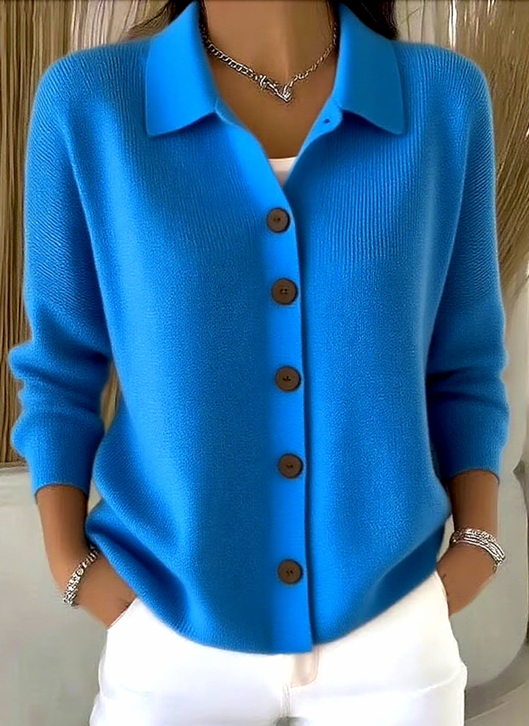 Knitted Lapel Cardigan, Button-Front Long Sleeve Jumper Coat