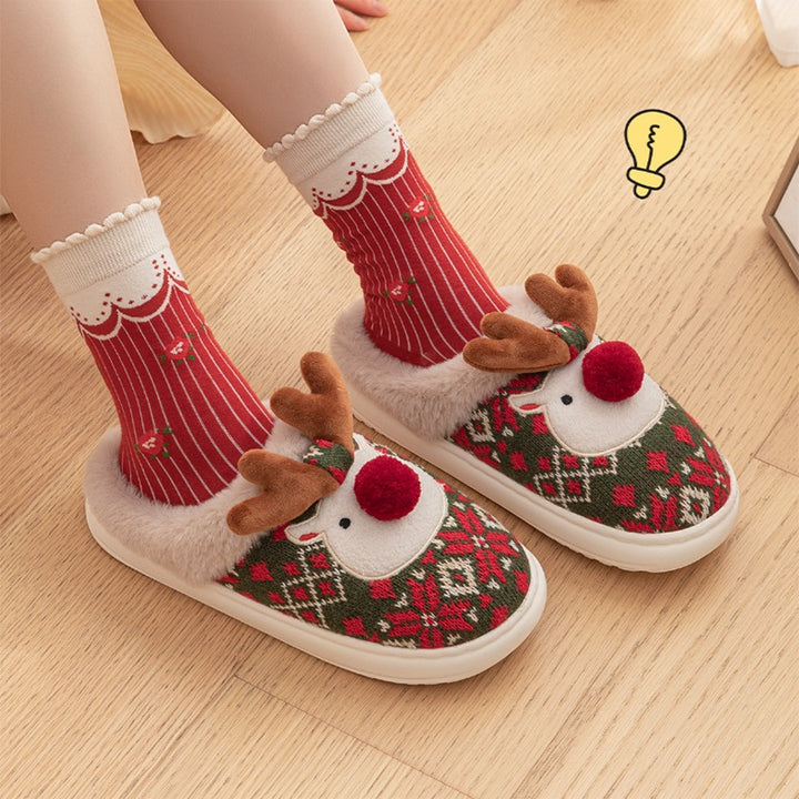 Christmas Reindeer Slippers – Cute Plush Non-Slip Slippers