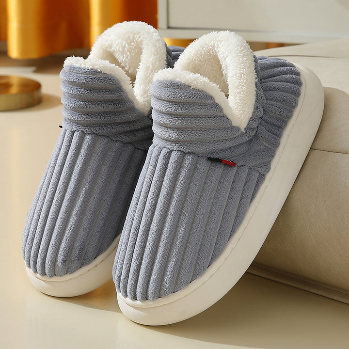 Striped Plush Home Slippers for Men and Women, Indoor Outdoor