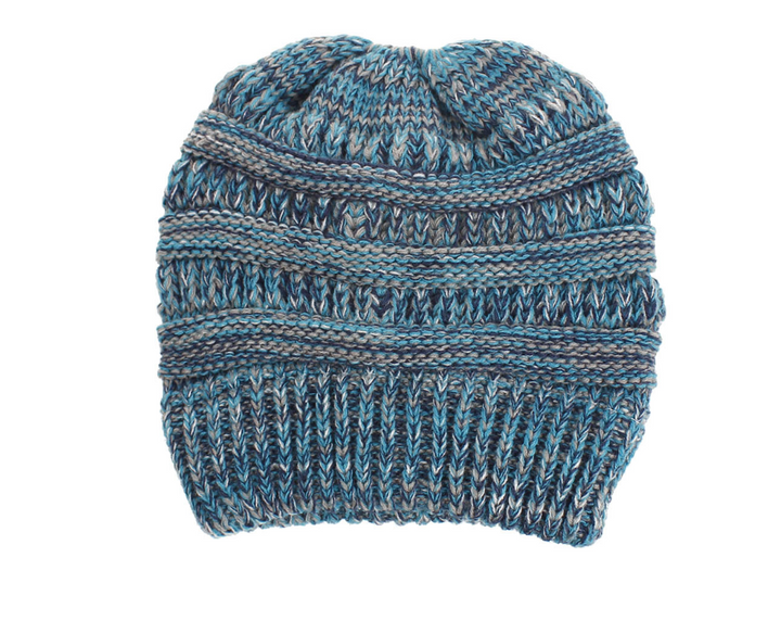 Mixed Colour Knitted Ponytail Beanie For Women, 56-58cm