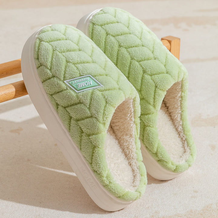 Non-slip fleece slippers with thick sole in six colours for couples