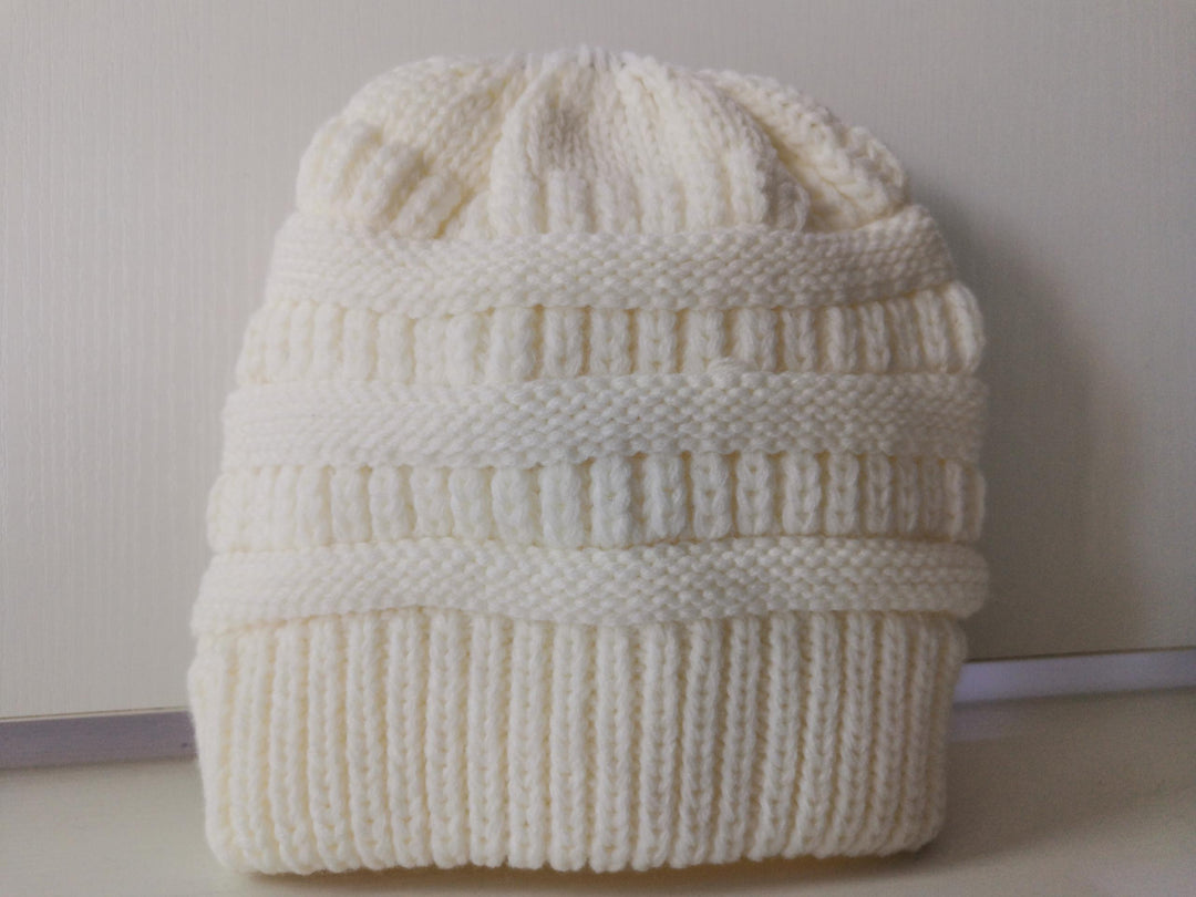 Mixed Colour Knitted Ponytail Beanie For Women, 56-58cm