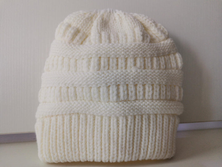 Mixed Colour Knitted Ponytail Beanie For Women, 56-58cm