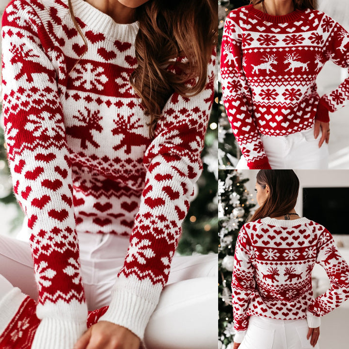 Womens Ugly Christmas Jumper Elk Snowflake Jacquard Knit