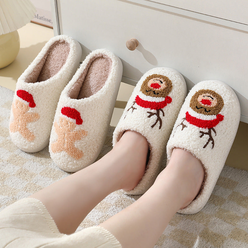 Christmas slippers with Santa, gingerbread and moose designs