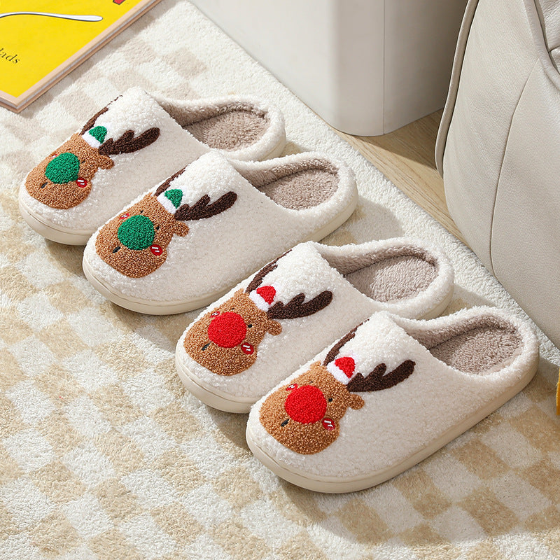 Christmas Elk Plush Slippers, Soft Cosy Slip-On House Shoes