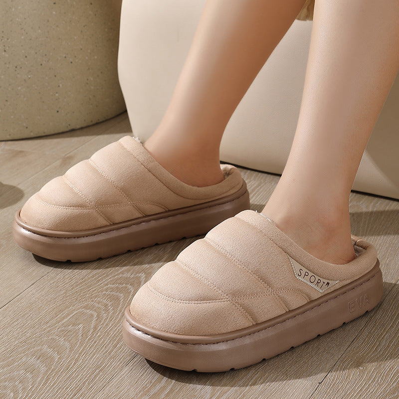 Solid Plush Slippers for Couples, Thick-Soled Warm Bedroom