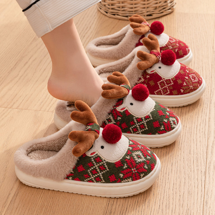 Christmas Reindeer Slippers – Cute Plush Non-Slip Slippers