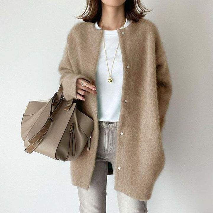 Loose Round Neck Cardigan, Single-Breasted Knit Jacket
