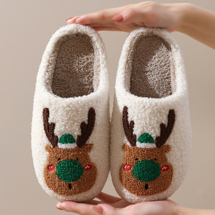 Christmas Elk Plush Slippers, Soft Cosy Slip-On House Shoes