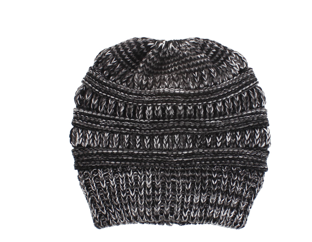 Mixed Colour Knitted Ponytail Beanie For Women, 56-58cm