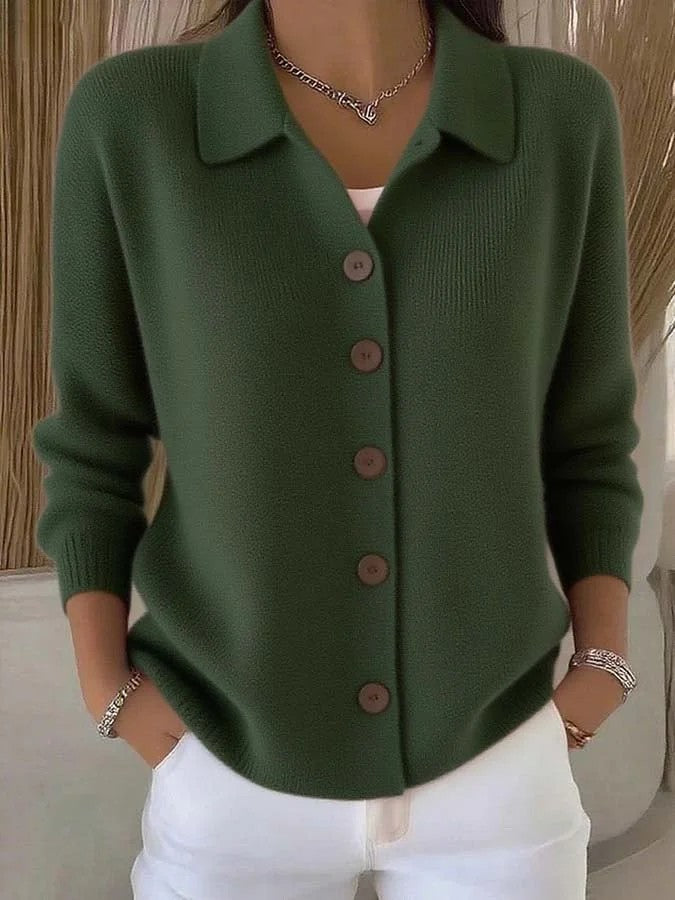 Knitted Lapel Cardigan, Button-Front Long Sleeve Jumper Coat