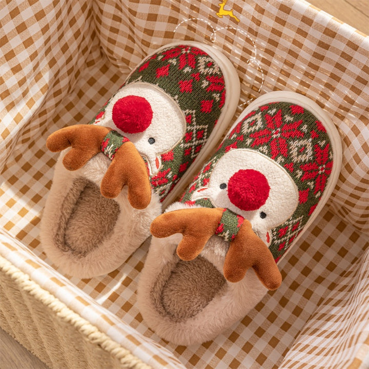 Christmas Reindeer Slippers – Cute Plush Non-Slip Slippers