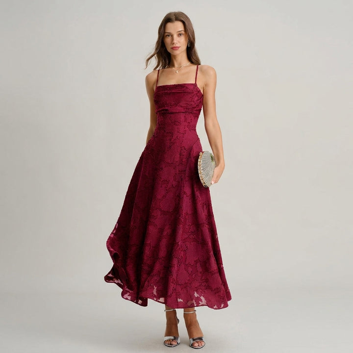 Stella | Spaghetti Strap Jacquard Slip Maxi Dress