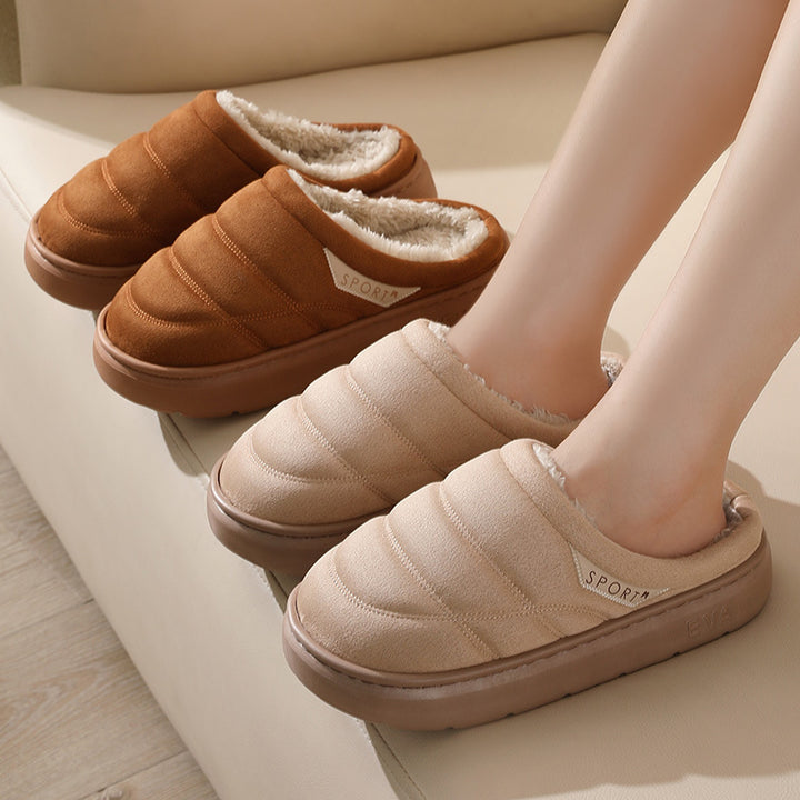 Solid Plush Slippers for Couples, Thick-Soled Warm Bedroom