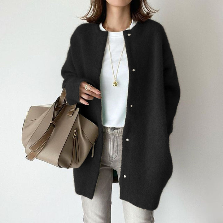 Loose Round Neck Cardigan, Single-Breasted Knit Jacket