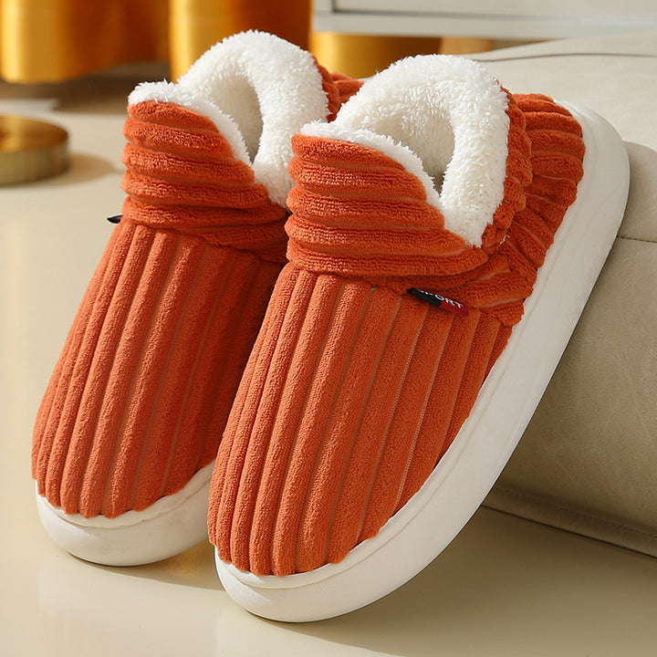 Striped Plush Home Slippers for Men and Women, Indoor Outdoor