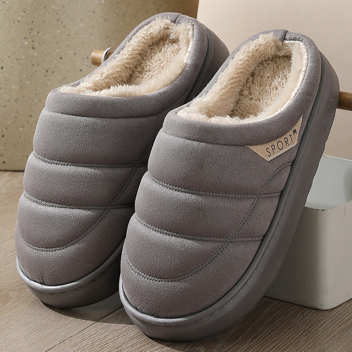 Solid Plush Slippers for Couples, Thick-Soled Warm Bedroom