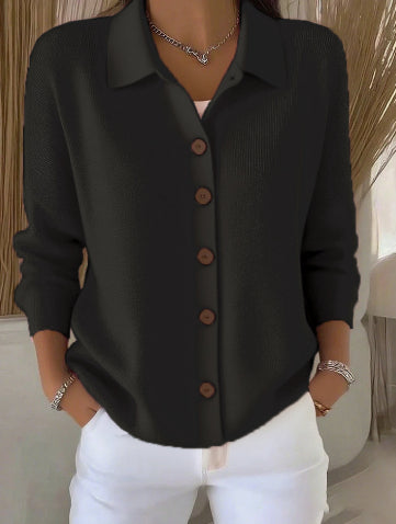 Knitted Lapel Cardigan, Button-Front Long Sleeve Jumper Coat