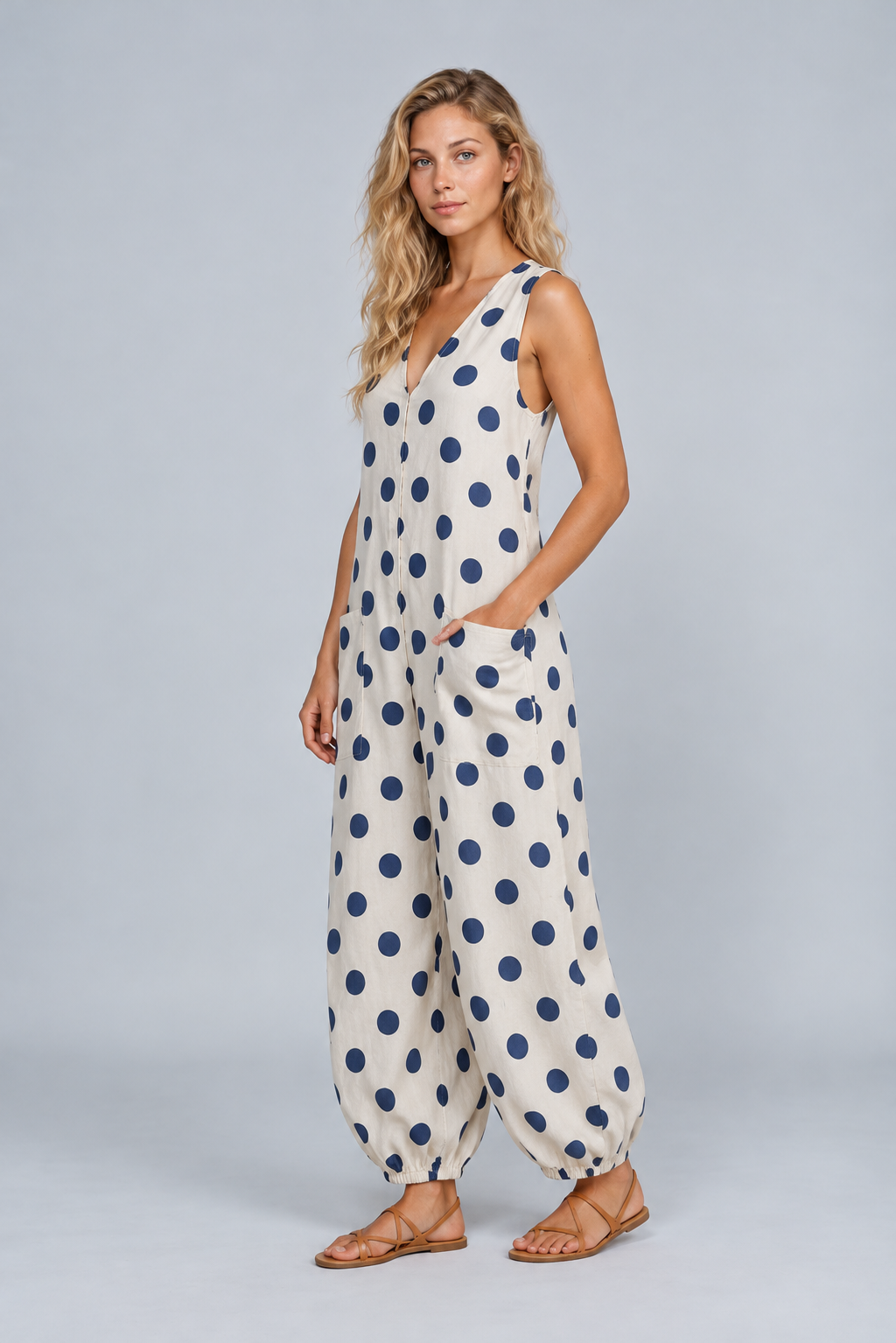 Benita | Polka Dot Wide-Leg Sleeveless Jumpsuit