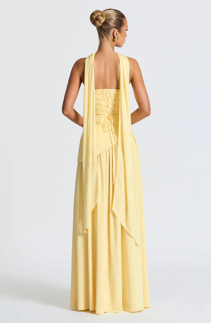Crimson Allure | Strapless Maxi Gown with Matching Scarf