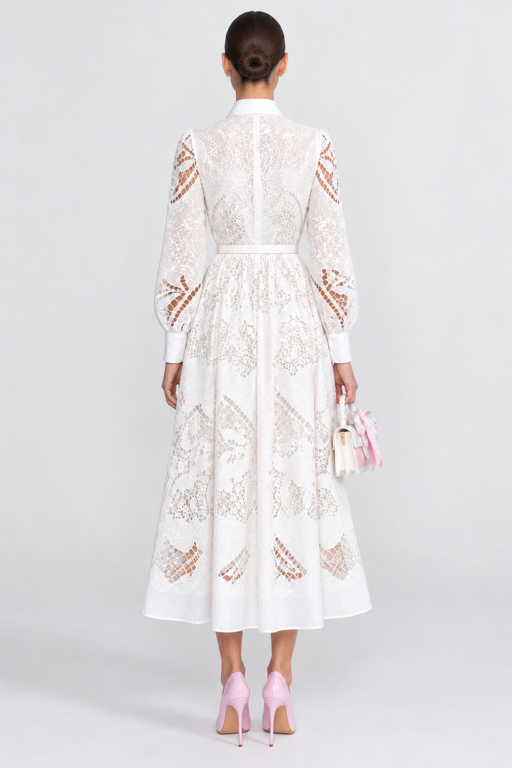 Faye | Lace Short Sleeve Belted Midi Dress