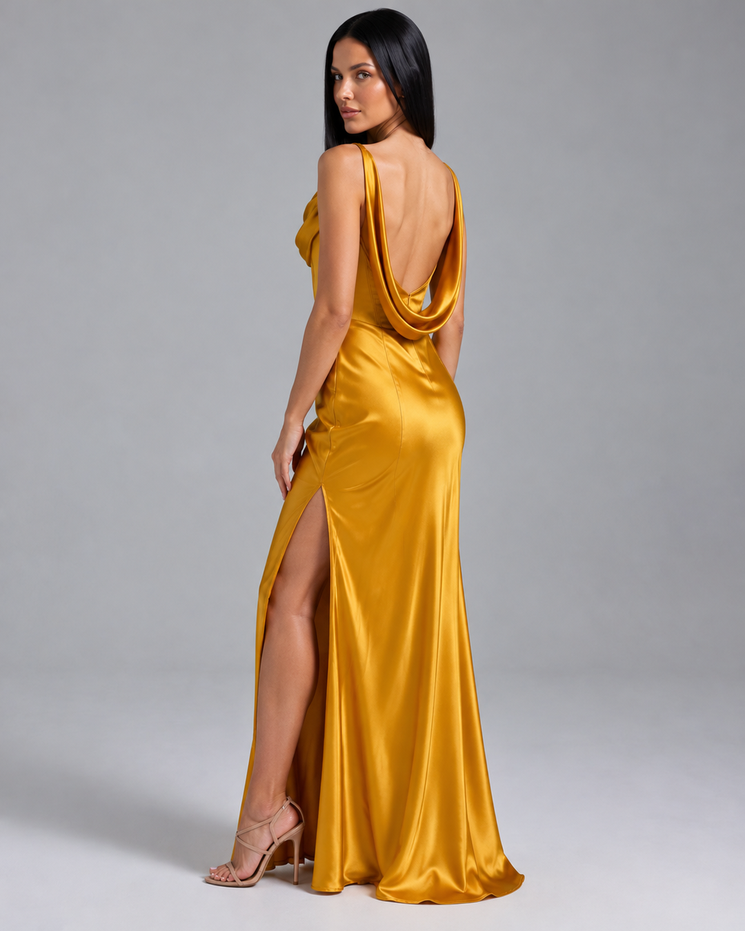 Janey | Maxi Dress with Draped Cowl Neck and Open Back