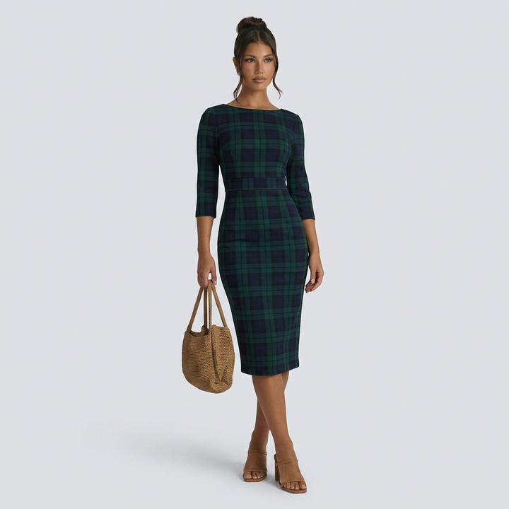 Jerry | Check Knit Maxi Dress with Belted Waist