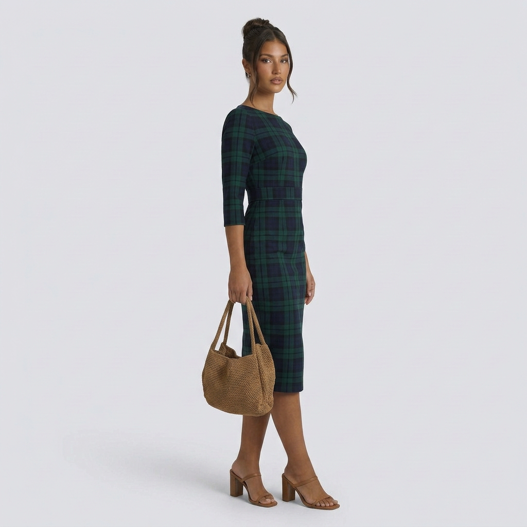 Jerry | Check Knit Maxi Dress with Belted Waist