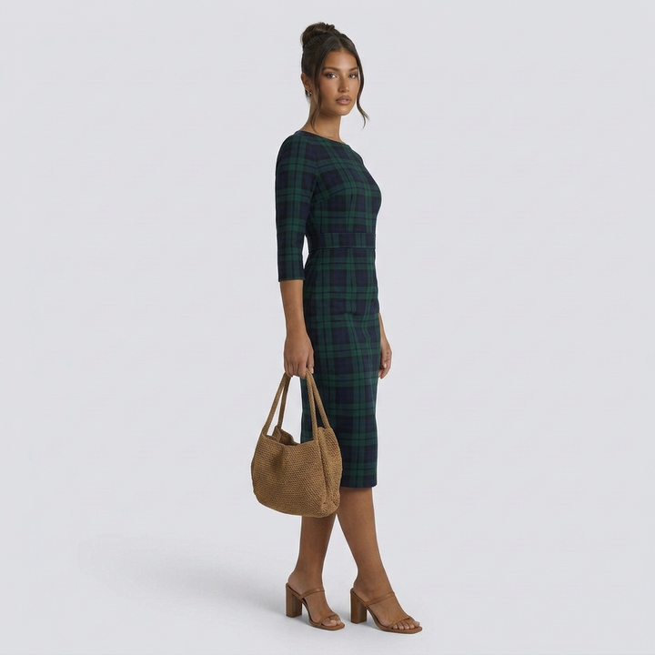 Jerry | Check Knit Maxi Dress with Belted Waist