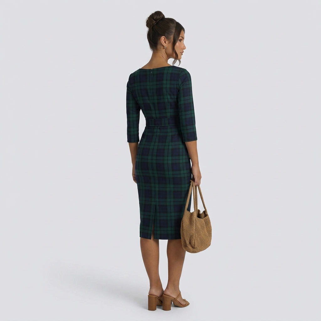 Jerry | Check Knit Maxi Dress with Belted Waist