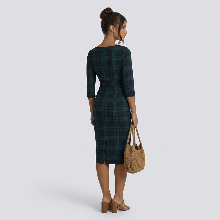 Jerry | Check Knit Maxi Dress with Belted Waist
