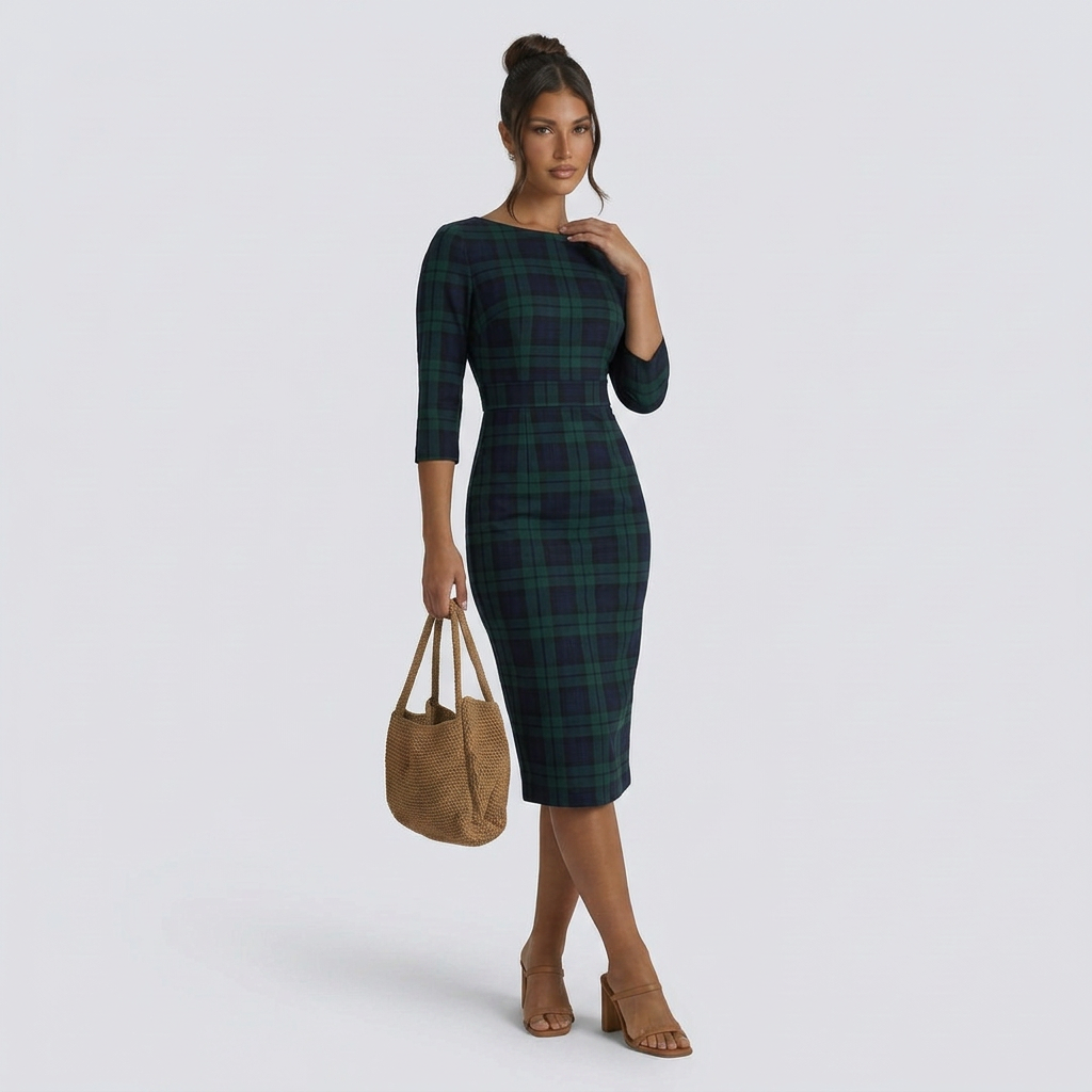 Jerry | Check Knit Maxi Dress with Belted Waist