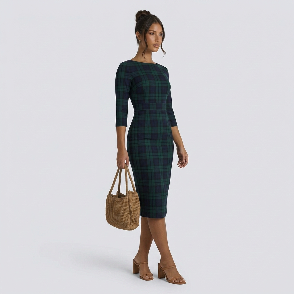 Jerry | Check Knit Maxi Dress with Belted Waist