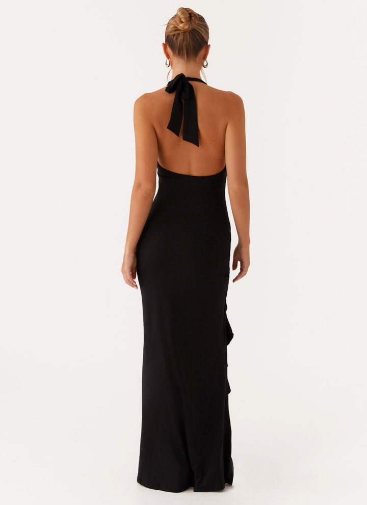 Alberta | V Neck Ruffles High Thigh Slit Maxi Dress
