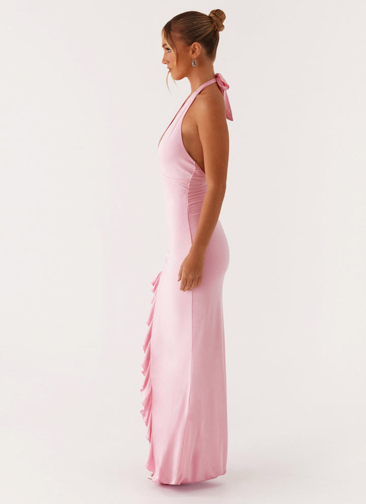Alberta | V Neck Ruffles High Thigh Slit Maxi Dress